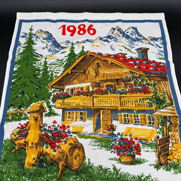 Vintage 1986 Kitchen Calendar Tea Towel Chalet Design German Wall Decor - Picture 3 of 8